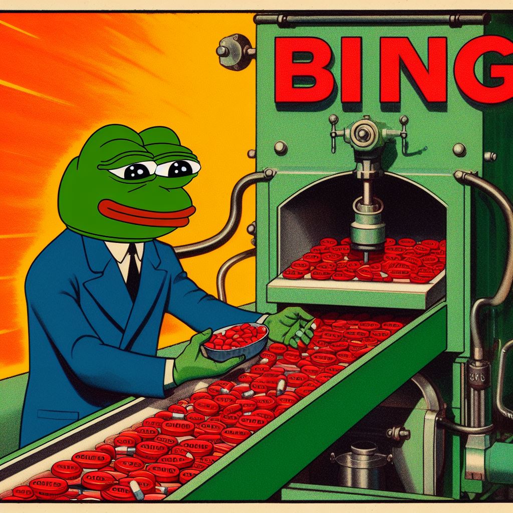 Pepe tehtailemassa punapillereitä Bingillä